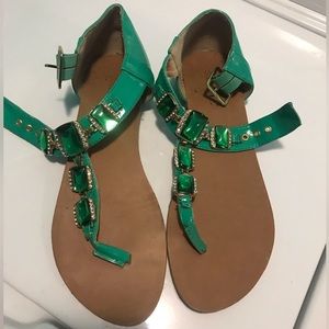 GREEN JEWELED BUCKLE SANDALS SIZE 9